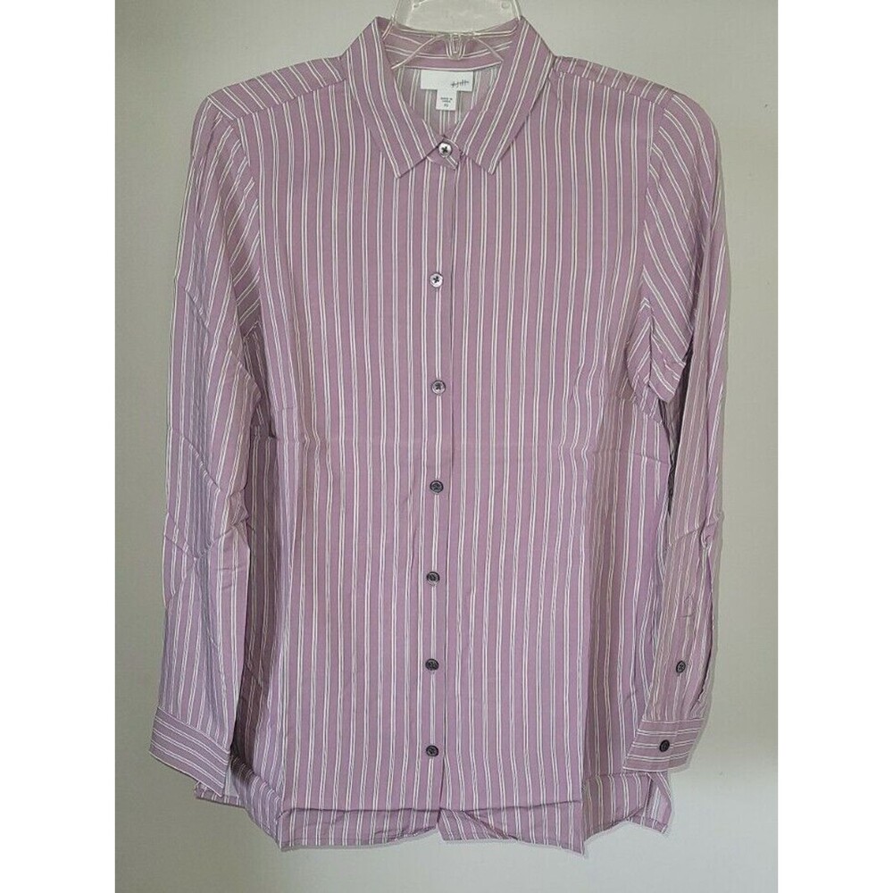 New J. Jill Sz XS Long Sleeve Button Down Top Collared Purple Striped Career